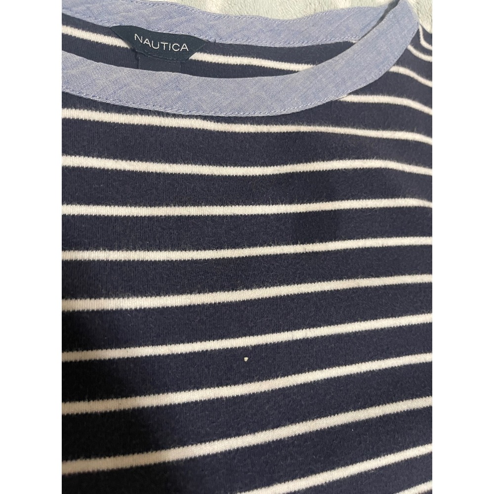 Nautica Mens XL Navy White Striped 100% Cotton 3/4 Sleeve Boat Neck Top - Picture 7 of 7